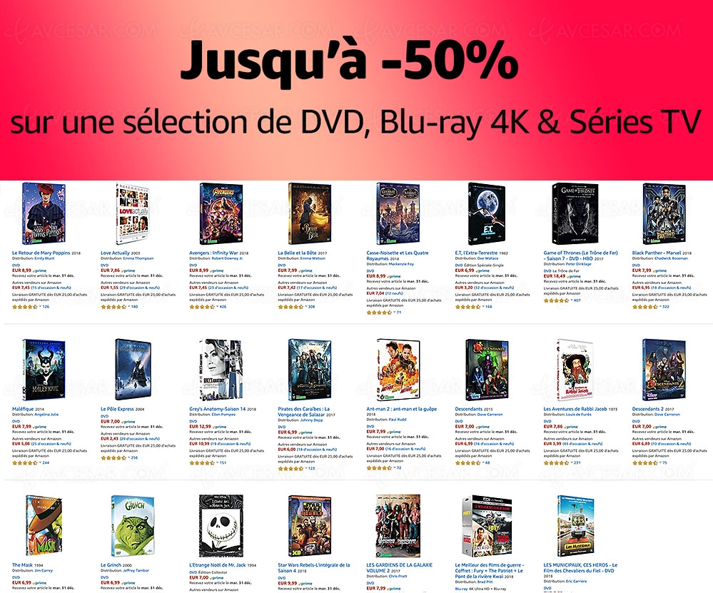 Amazon Bonnes Affaires, 4&nbsp;000 4K&nbsp;Ultra HD Blu&#8209;Ray, Blu&#8209;Ray et&nbsp;DVD jusqu'à&nbsp;-50%