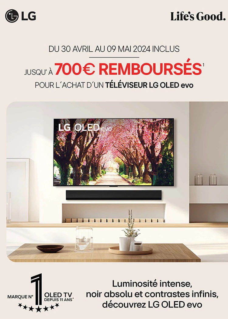 TV Oled Ultra&nbsp;HD 4K LG&nbsp;G3 et LG&nbsp;C3, jusqu&#039;à 700&nbsp;€&nbsp;remboursés