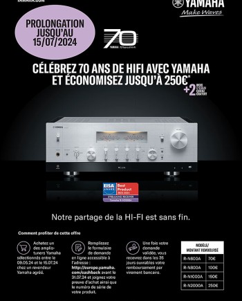 Amplificateur/réseau Yamaha Hi&#8209;Fi, jusqu&#039;à 250&nbsp;€&nbsp;remboursés jusqu&#039;au&nbsp;15&nbsp;juillet
